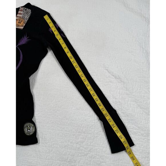 Affliction Long Sleeve Thermal Top Large Black Too Fast For Love Peace Graphic - Picture 5 of 6